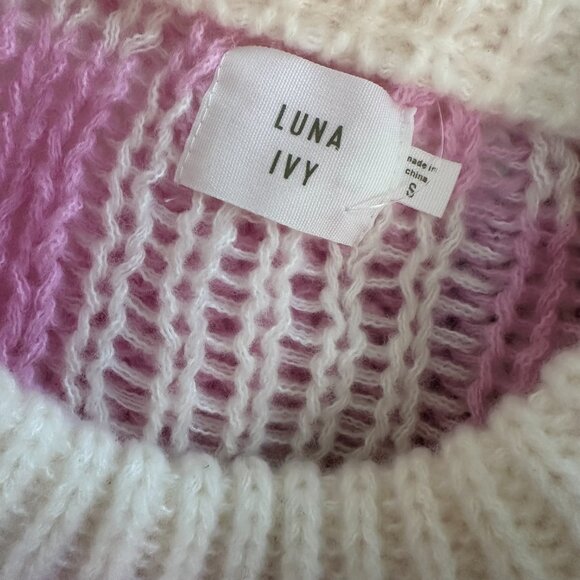 Luna Ivy Long Sleeve Checkered Heart Pull Over Chunky Knit Sweater, Small - Picture 2 of 5